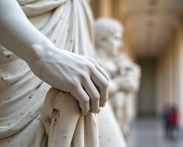 Dettaglio statua classica durante una lezione di iconografia